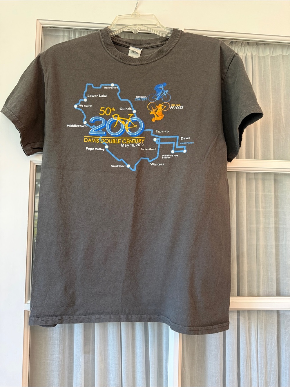 Gildan Gray T-Shirt with Blue and Yellow Cycling Graphic